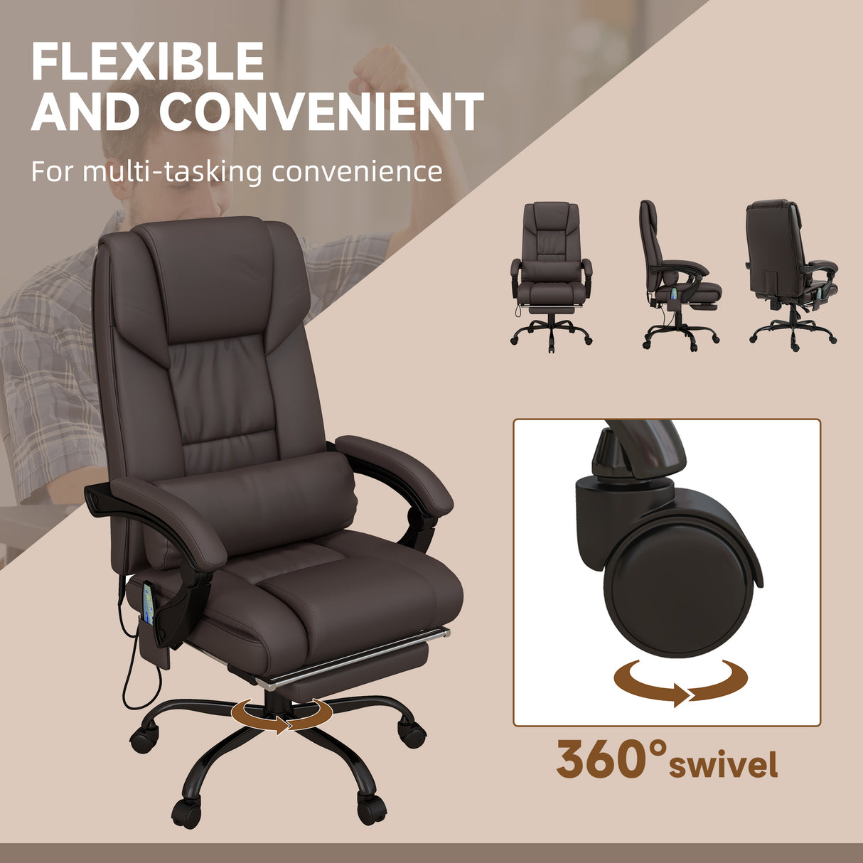 Faux Leather Home And Office Chair 66cm Wide With Footrest - Velmora