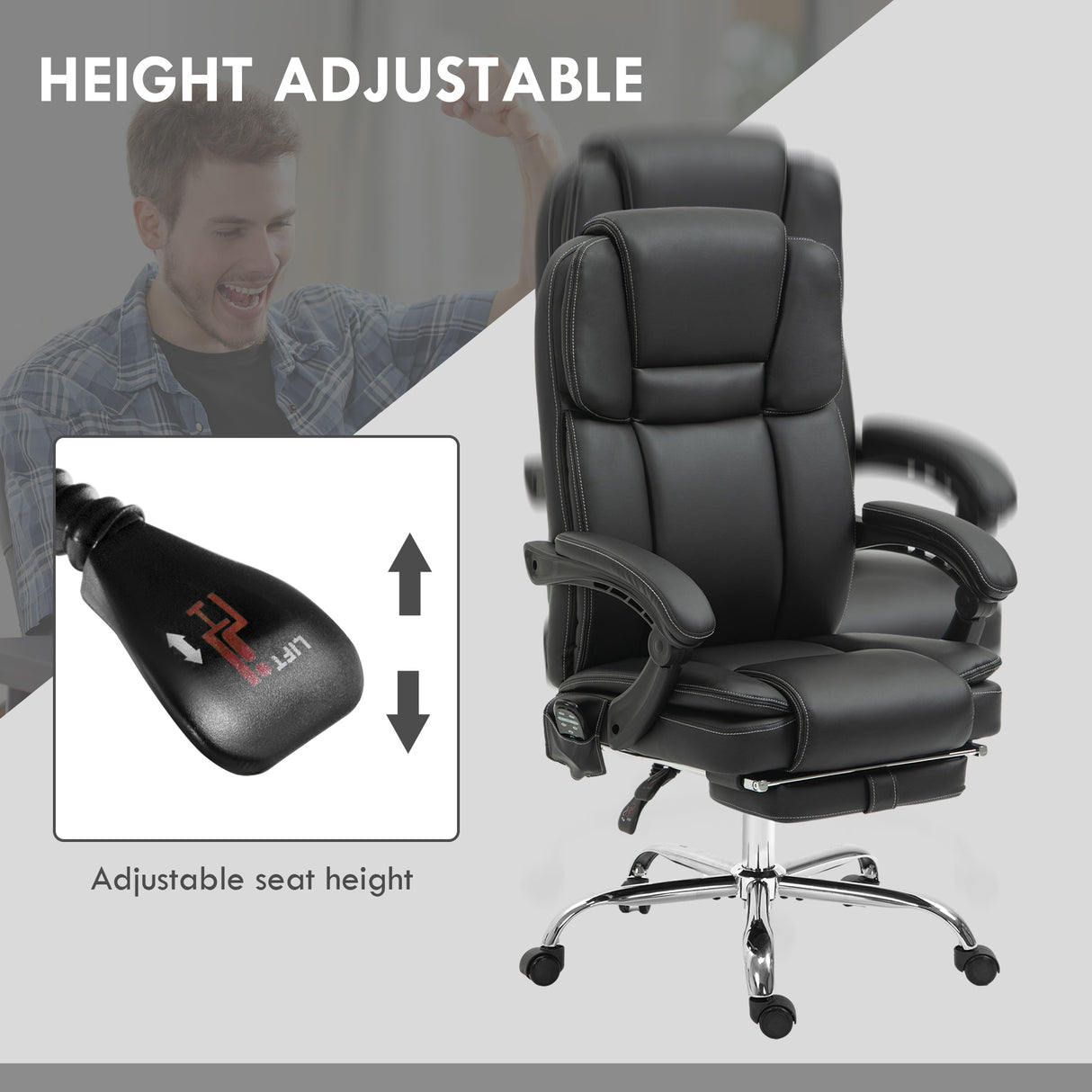 Faux Leather Home And Office Chair 66cm Wide With 6 Point Vibrating Massage - Velmora