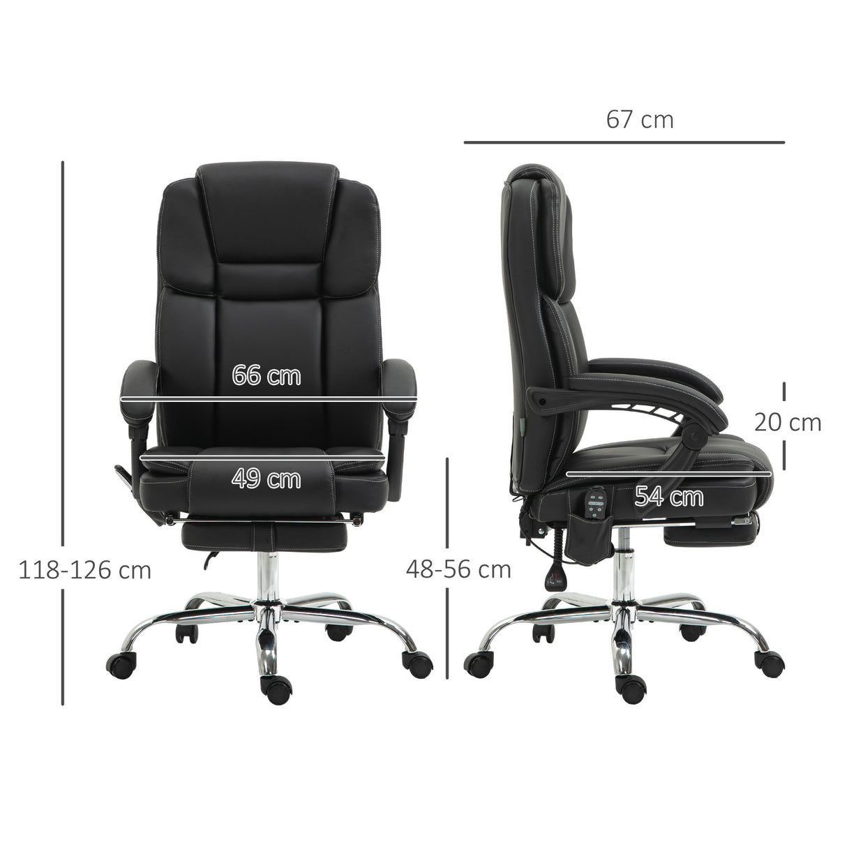 Faux Leather Home And Office Chair 66cm Wide With 6 Point Vibrating Massage - Velmora