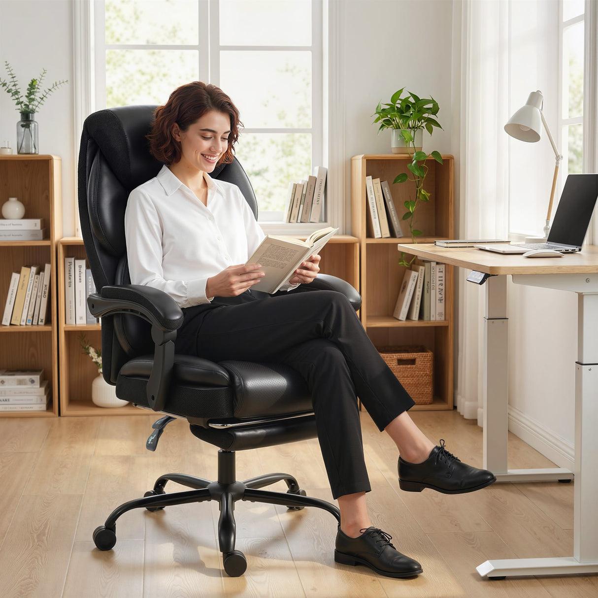 Faux Leather Home And Office Chair 67cm Wide With Footrest- Velmora