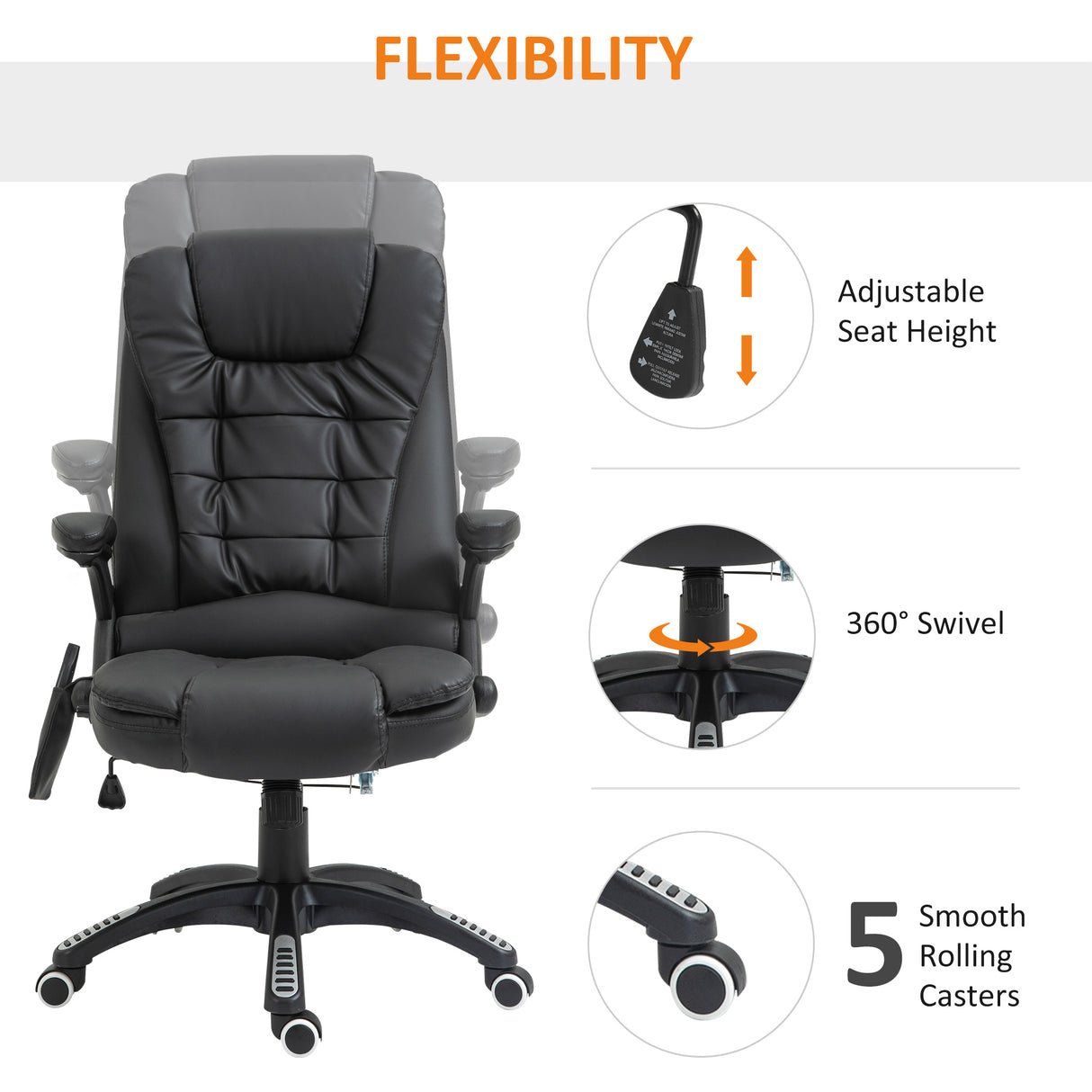Faux Leather Home And Office Chair 68cm Wide With Armrest - Velmora