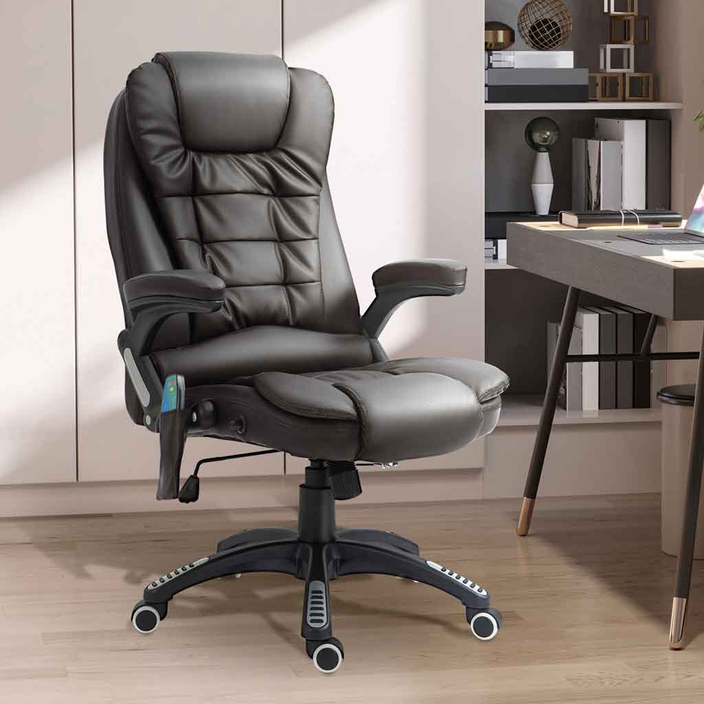 Faux Leather Home And Office Chair 68cm Wide With Armrest - Velmora