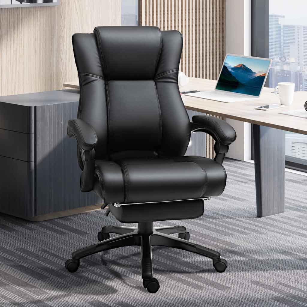 Faux Leather Home And Office Chair 68cm Wide With Footrest - Velmora