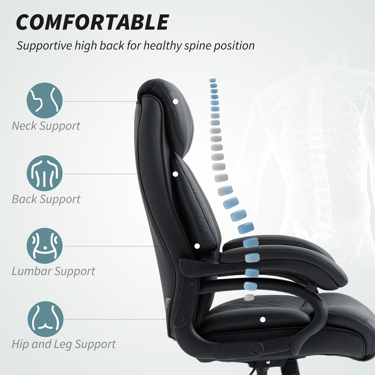 Faux Leather Home And Office Chair 68cm Wide With Spring Padding - Velmora