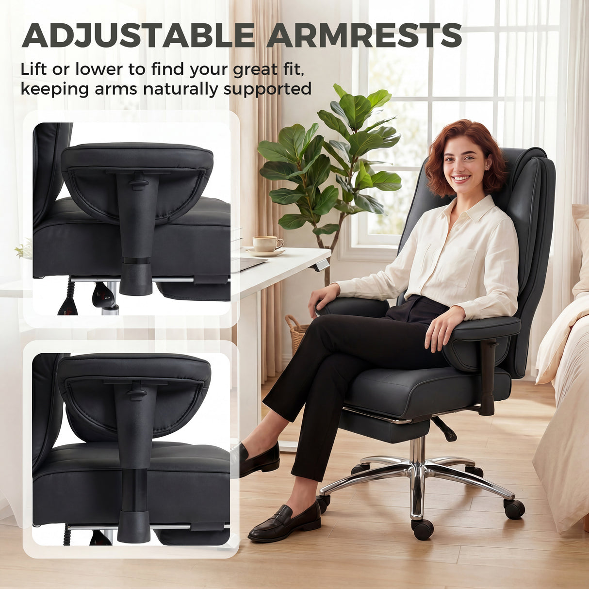 Faux Leather Home And Office Chair 78cm Wide With Footrest - Velmora