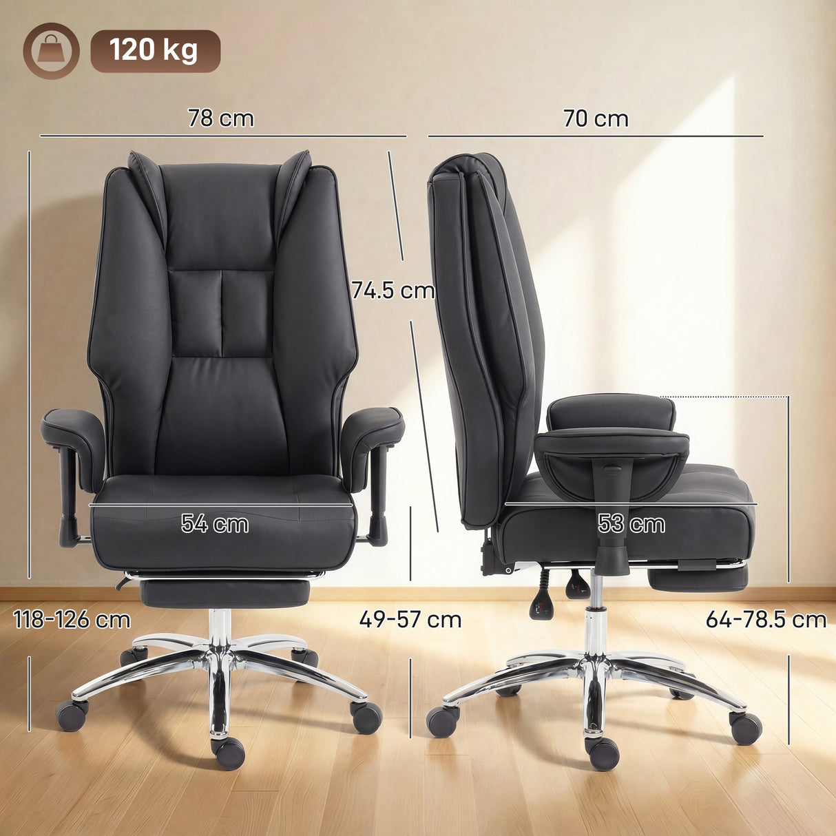 Faux Leather Home And Office Chair 78cm Wide With Footrest - Velmora