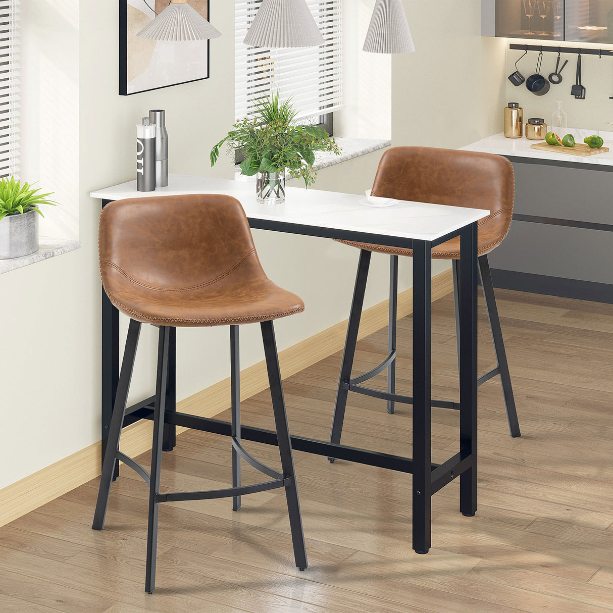 Faux Leather Kitchen Bar Stools in Set Of 2 - Velmora