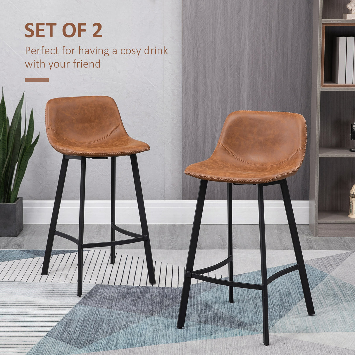 Faux Leather Kitchen Bar Stools in Set Of 2 - Velmora