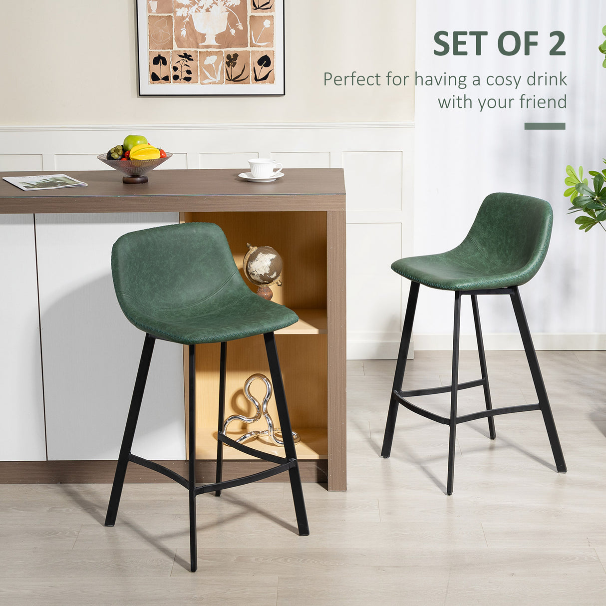 Faux Leather Kitchen Bar Stools in Set Of 2 - Velmora