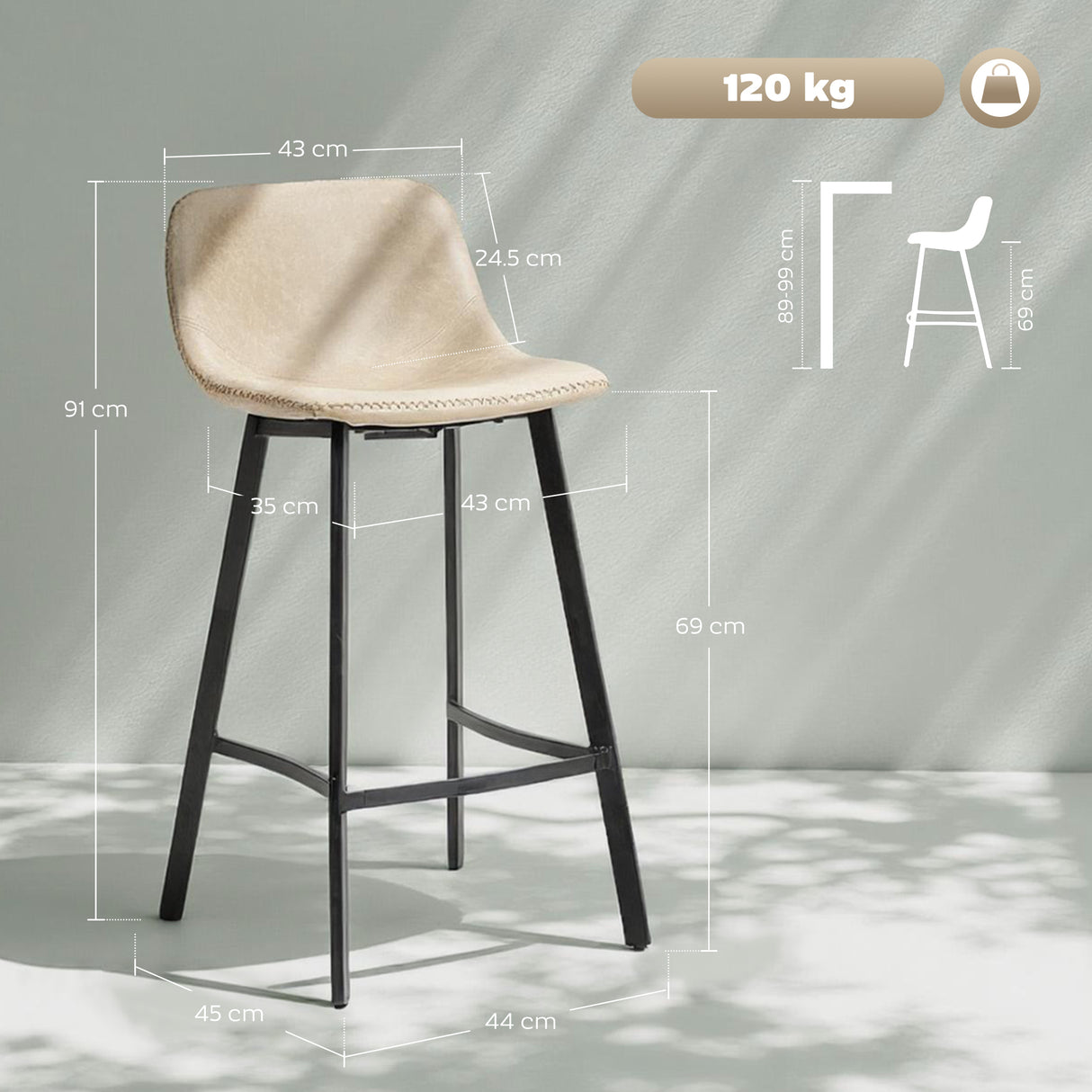 Faux Leather Kitchen Bar Stools in Set Of 2 - Velmora