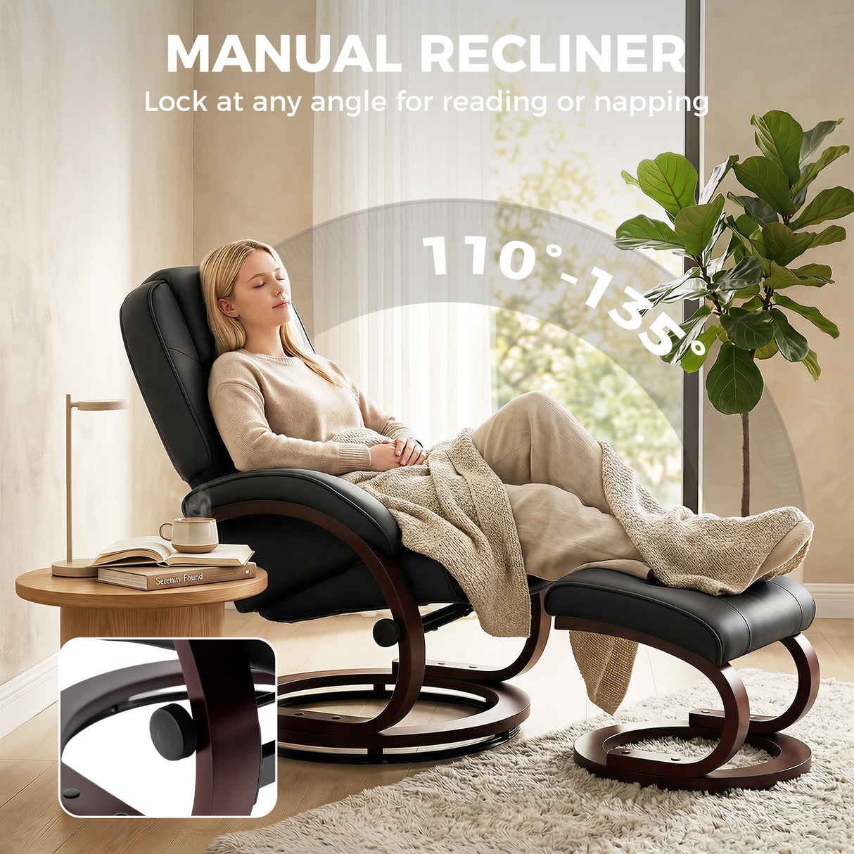 Faux Leather Recliner Chair 66cm Wide With Footstool - Velmora