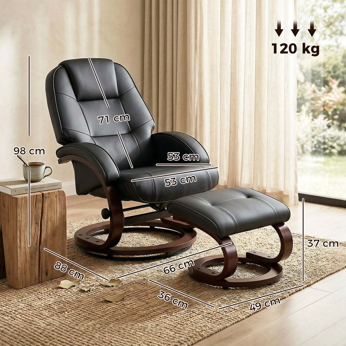 Faux Leather Recliner Chair 66cm Wide With Footstool - Velmora