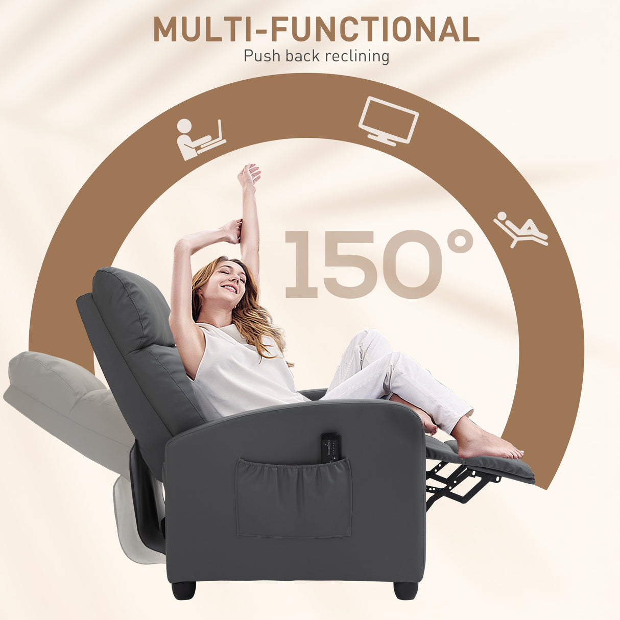 Faux Leather Recliner Chair 68cm Wide - Velmora