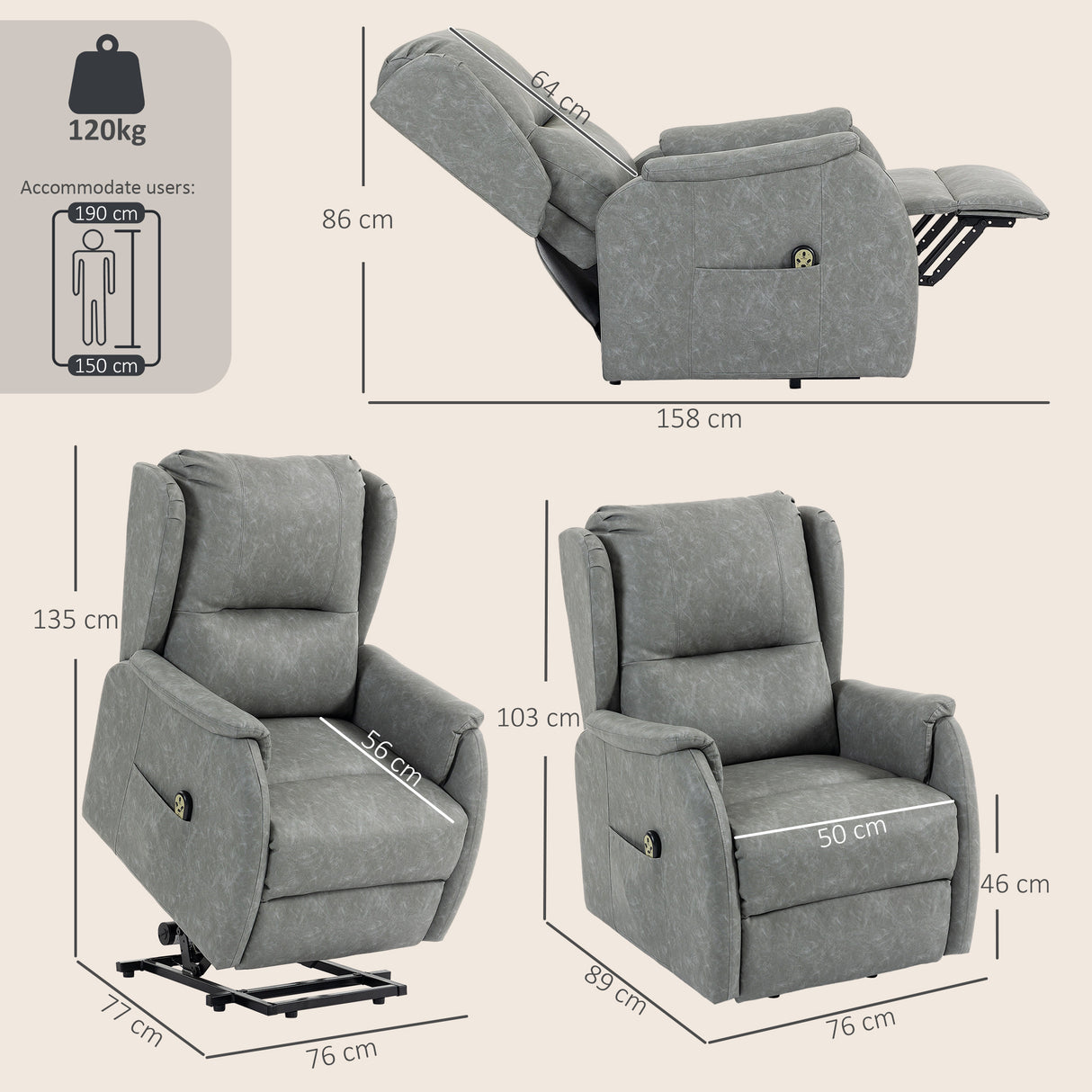 Faux Leather Recliner Chair 76cm Wide With Footrest - Velmora