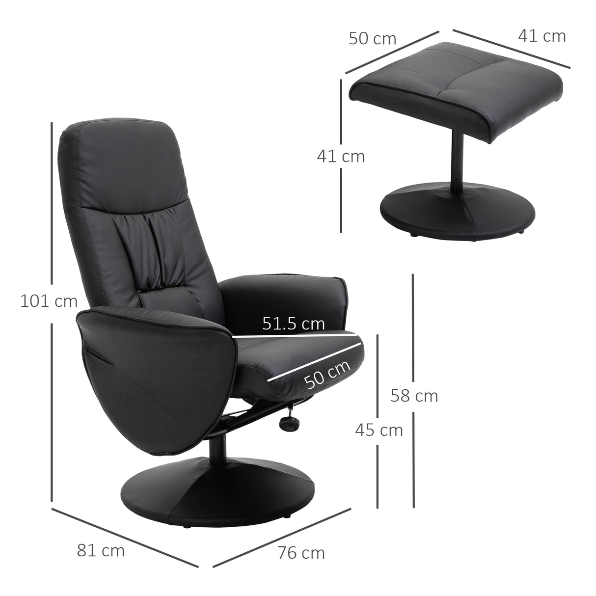 Faux Leather Recliner Chair 76cm Wide With Footstool - Velmora