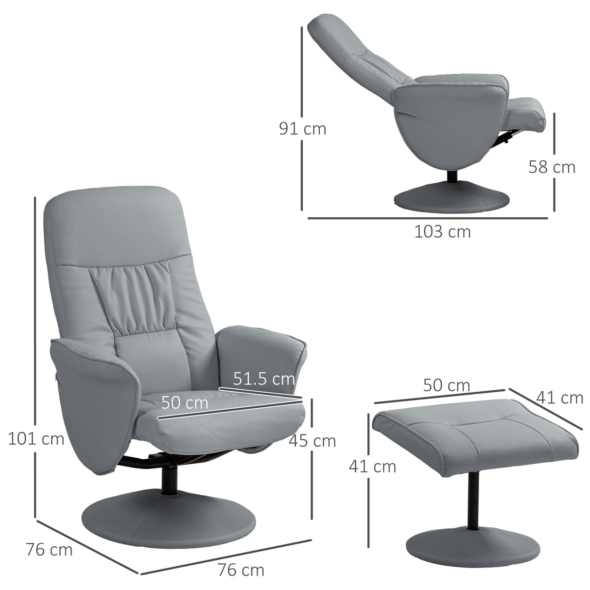 Faux Leather Recliner Chair 76cm Wide With Footstool - Velmora