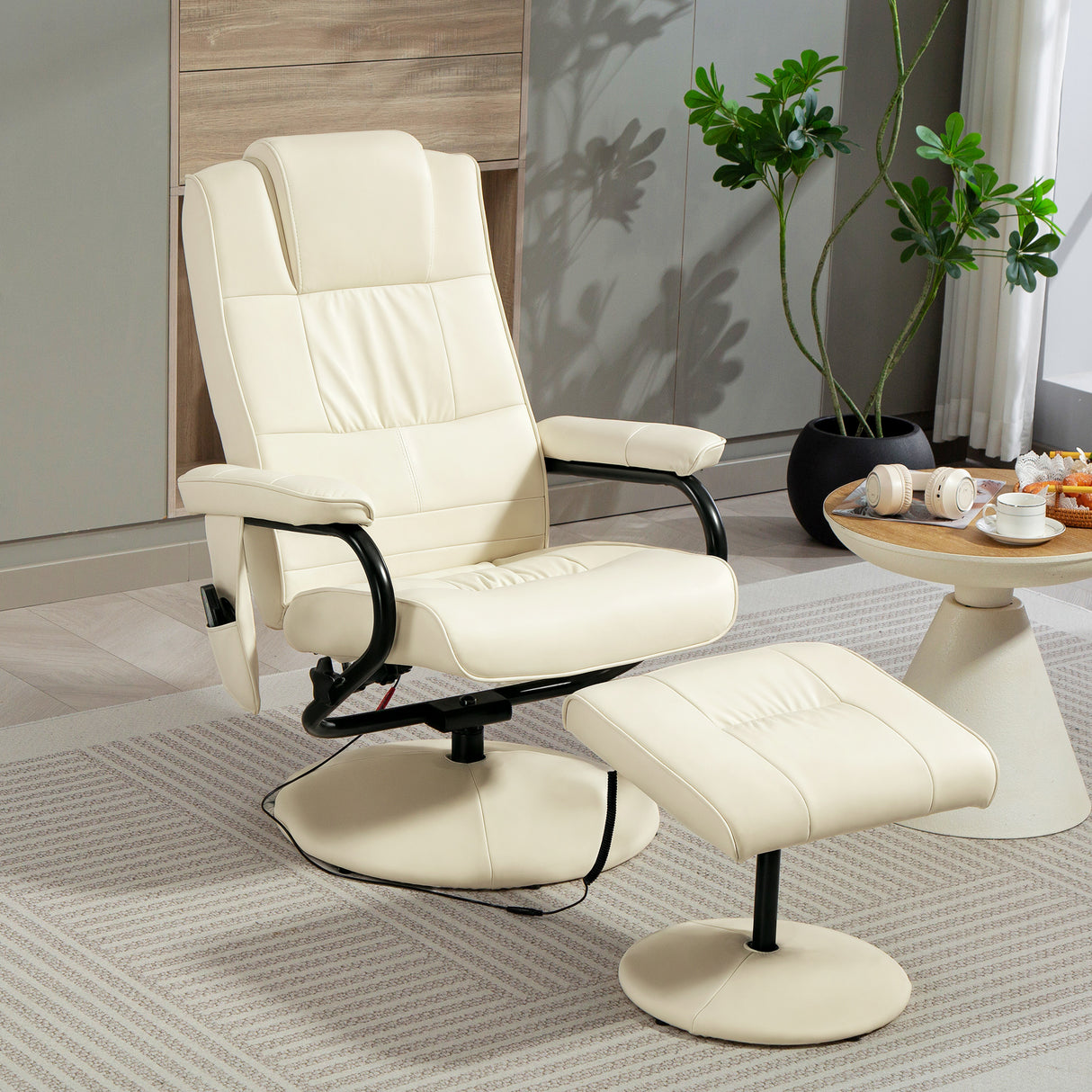 Faux Leather Recliner Chair 77cm Wide With Footstool - Velmora