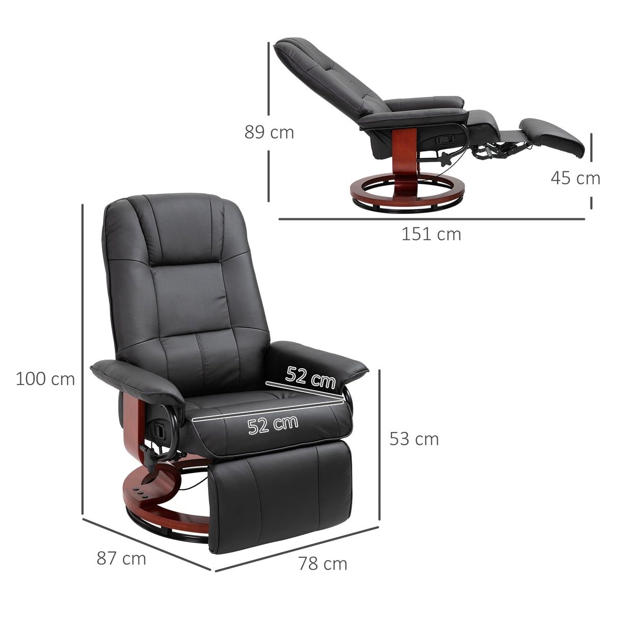 Faux Leather Recliner Chair 78cm Wide With Footrest - Velmora