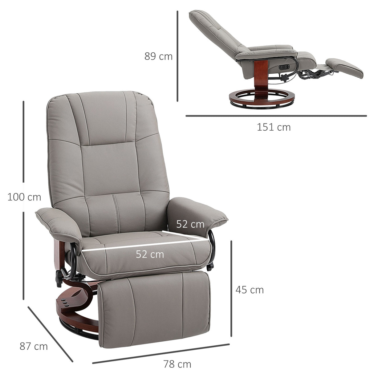 Faux Leather Recliner Chair 78cm Wide With Footrest - Velmora