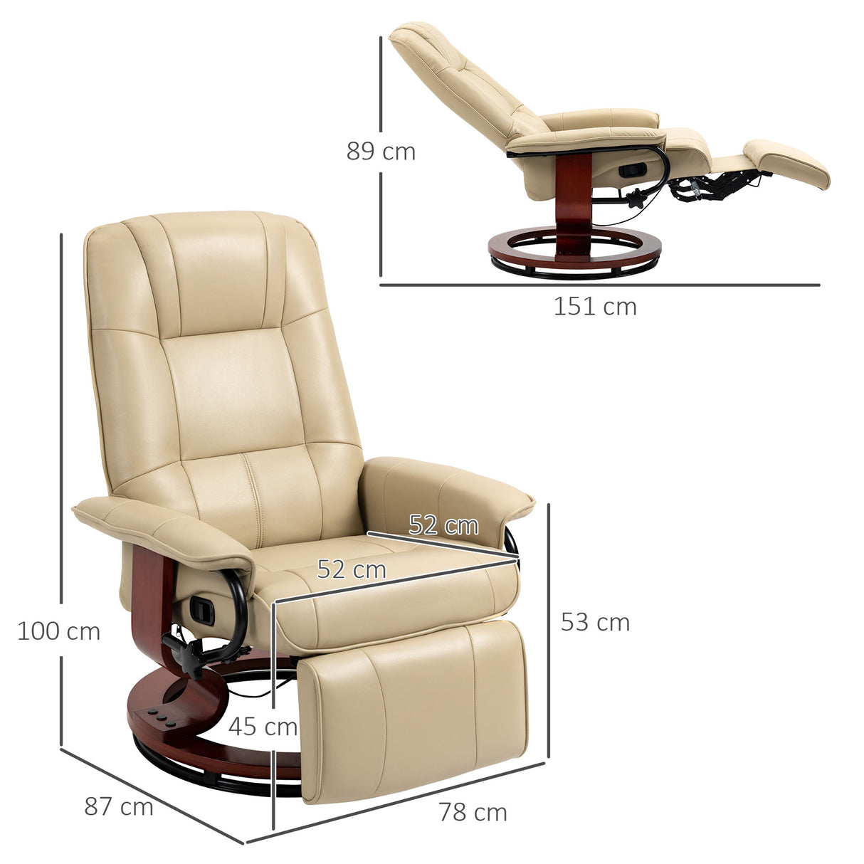 Faux Leather Recliner Chair 78cm Wide With Footrest - Velmora