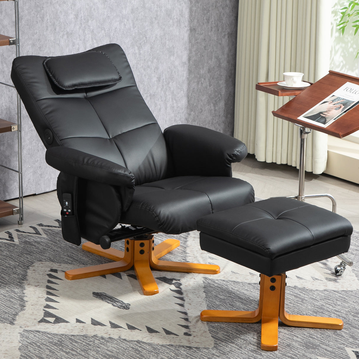 Faux Leather Recliner Chair 78cm Wide With Footstool - Velmora