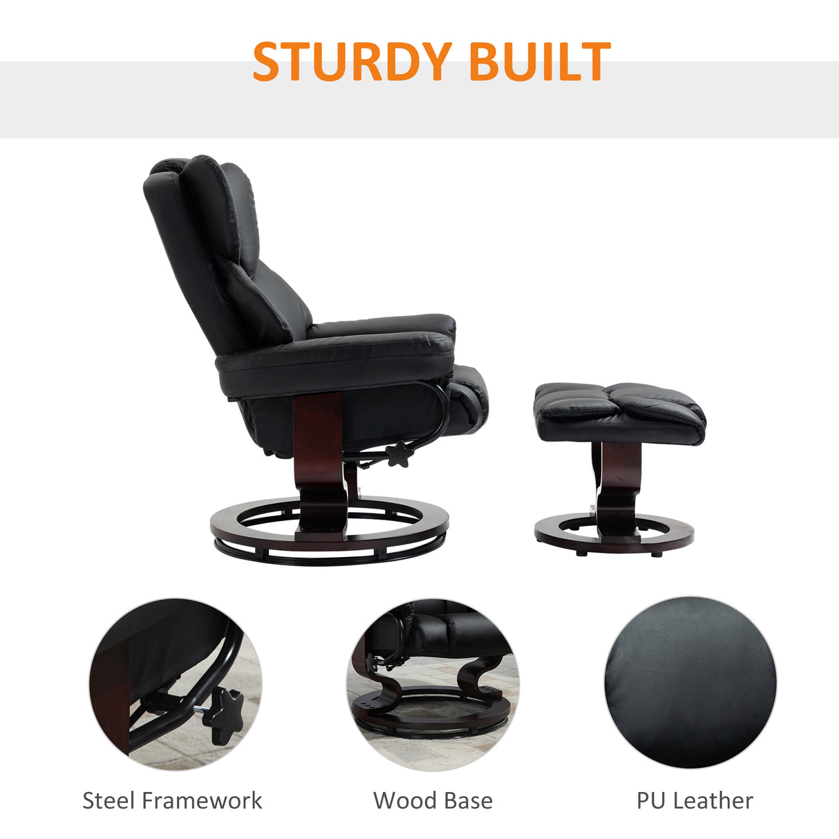 Faux Leather Recliner Chair 80cm Wide With Footstool And Metal Base - Velmora