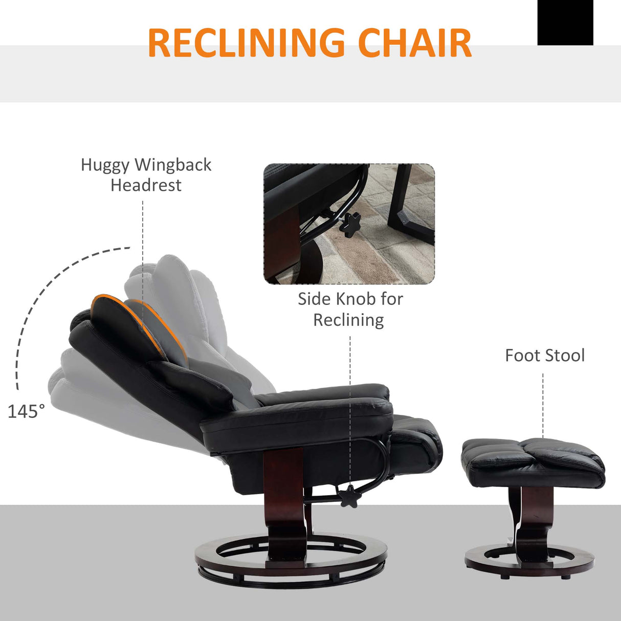 Faux Leather Recliner Chair 80cm Wide With Footstool And Metal Base - Velmora