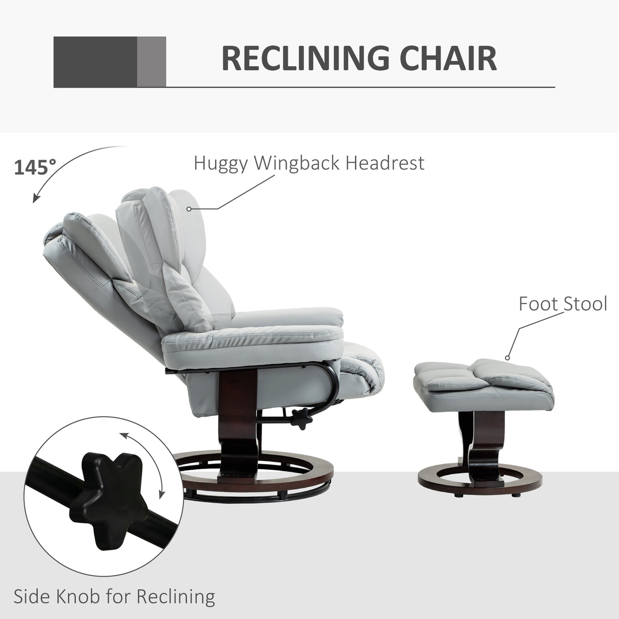 Faux Leather Recliner Chair 80cm Wide With Footstool And Metal Base - Velmora