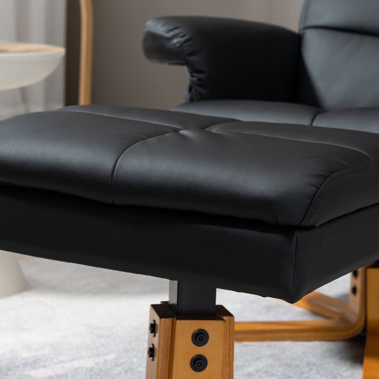 Faux Leather Recliner Chair 80cm Wide With Footstool And Wooden Base - Velmora