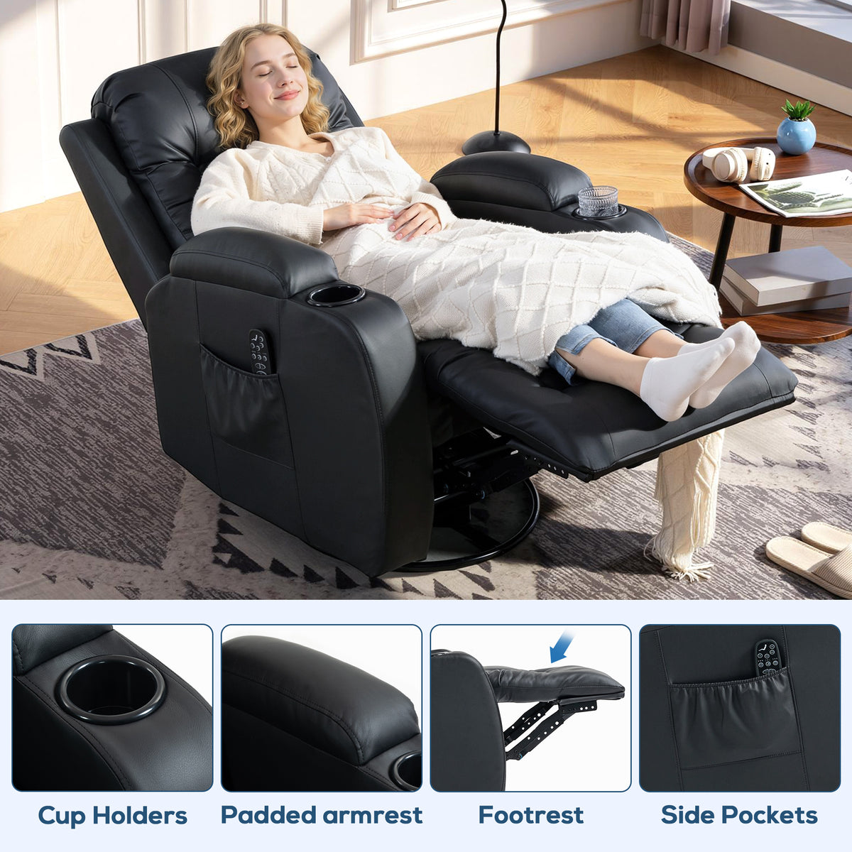 Faux Leather Recliner Chair 82cm Wide With Extended Footrest - Velmora
