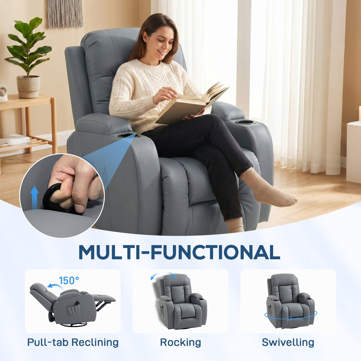 Faux Leather Recliner Chair 82cm Wide With Extended Footrest - Velmora