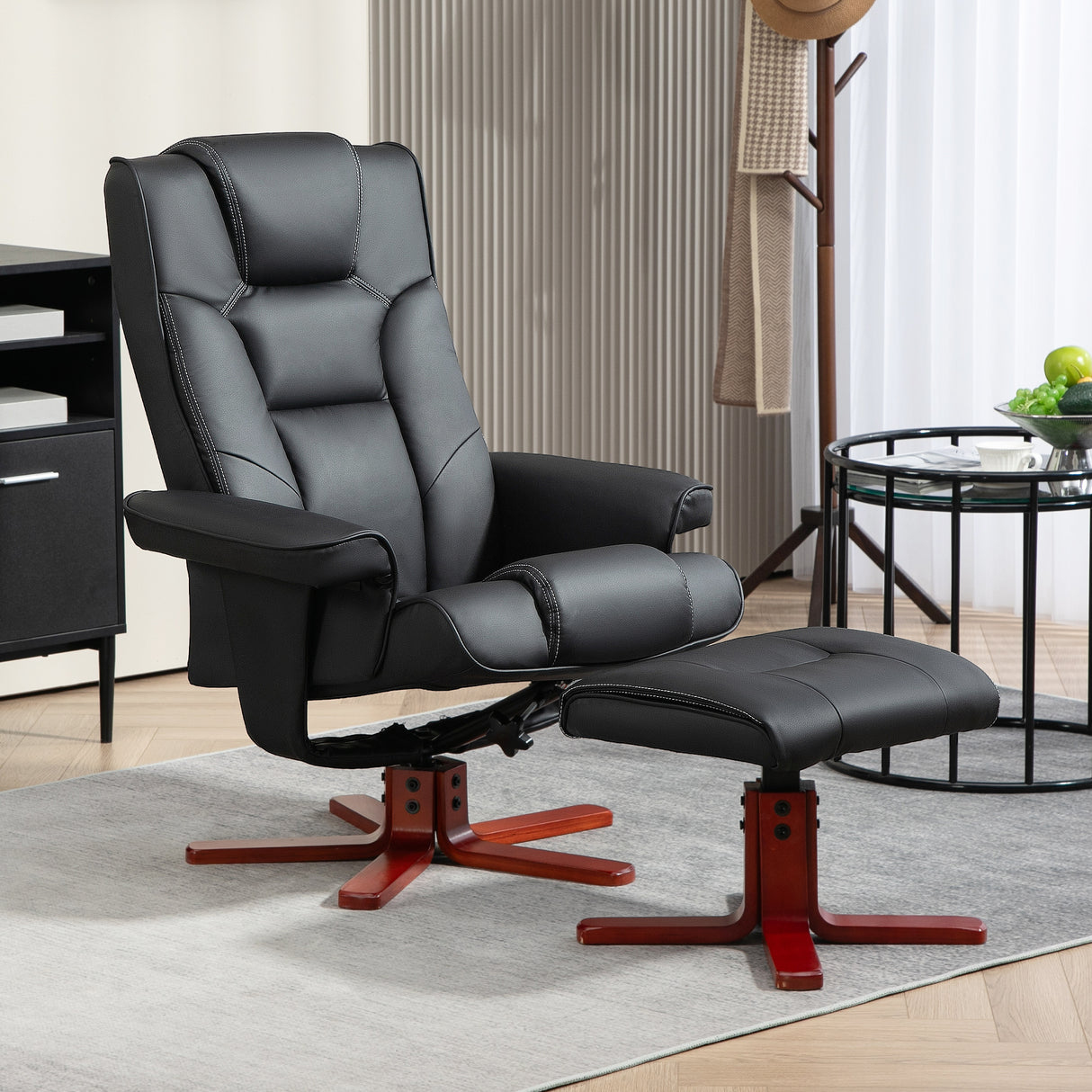 Faux Leather Recliner Chair 84cm Wide With Footstool - Velmora
