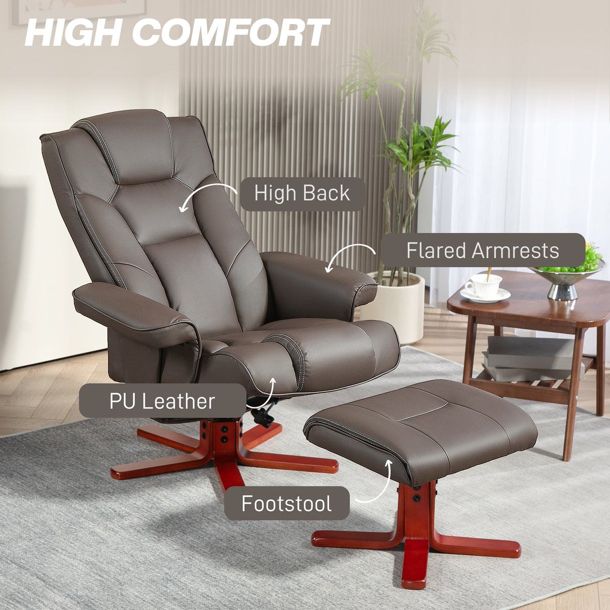 Faux Leather Recliner Chair 84cm Wide With Footstool - Velmora