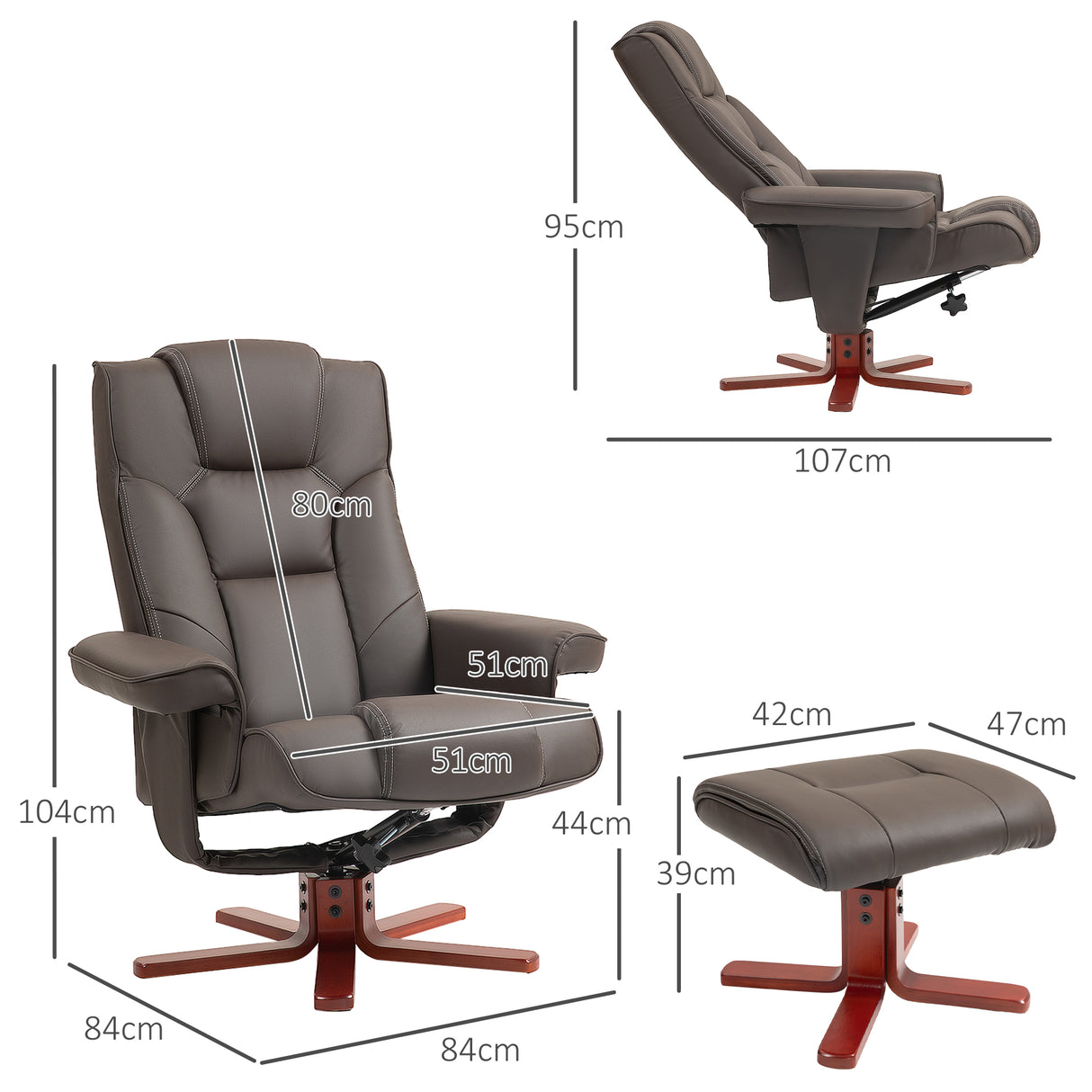Faux Leather Recliner Chair 84cm Wide With Footstool - Velmora