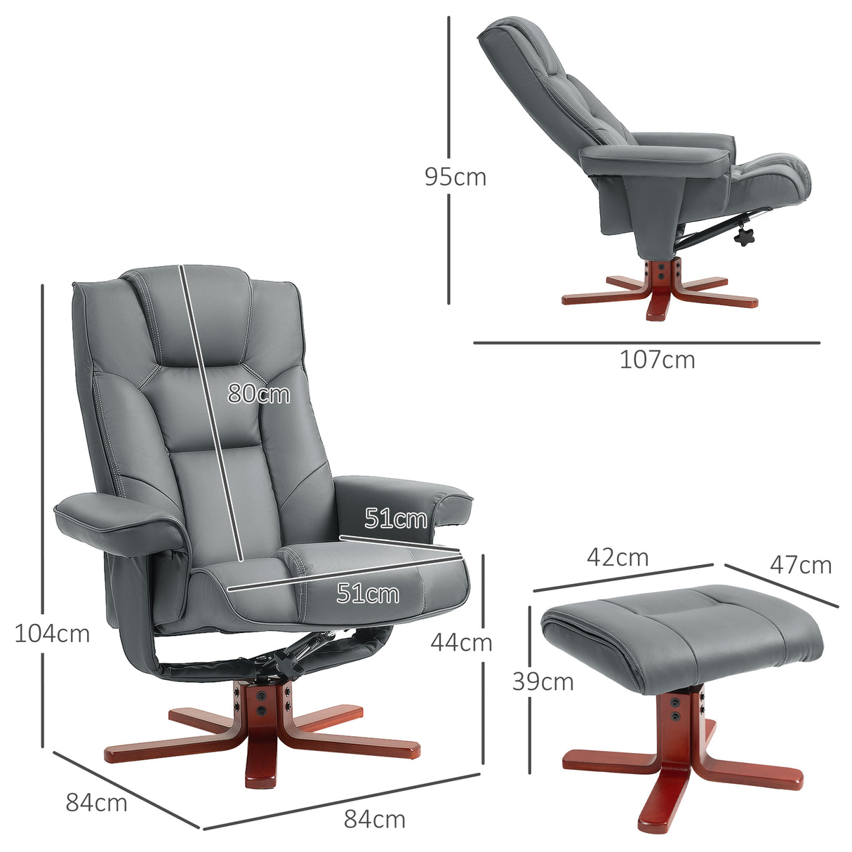 Faux Leather Recliner Chair 84cm Wide With Footstool - Velmora
