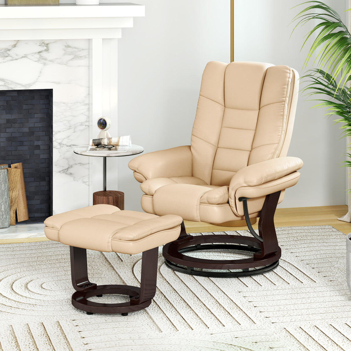 Faux Leather Recliner Chair 85cm Wide With Footstool - Velmora