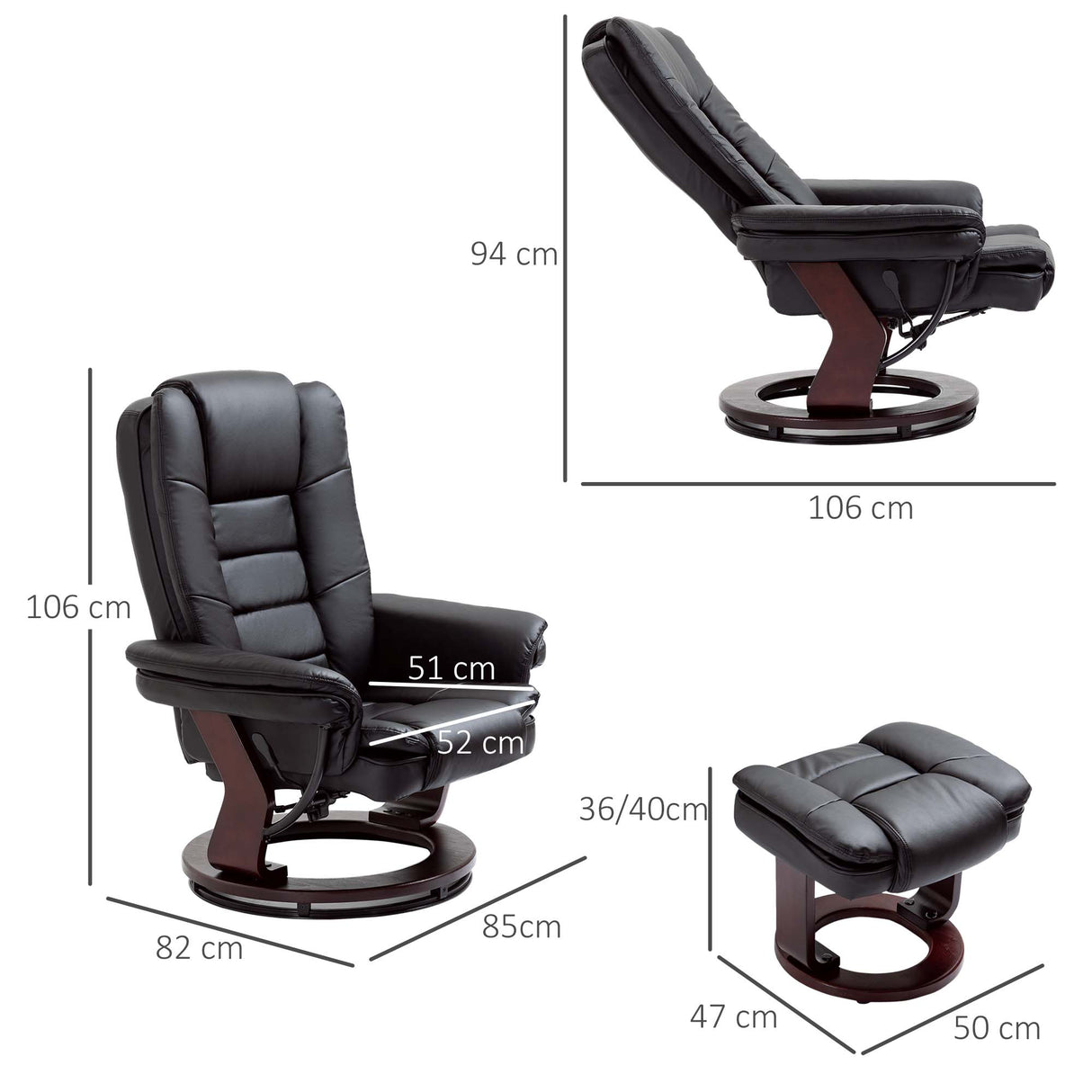 Faux Leather Recliner Chair 85cm Wide With Footstool - Velmora