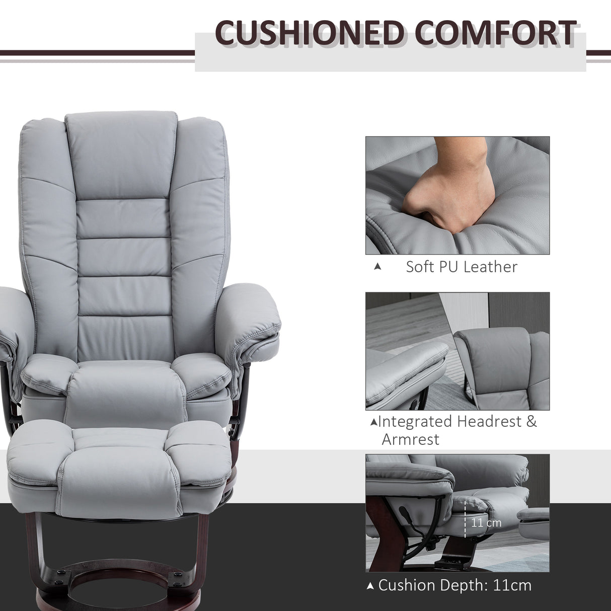 Faux Leather Recliner Chair 85cm Wide With Footstool - Velmora