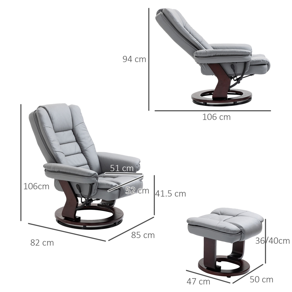 Faux Leather Recliner Chair 85cm Wide With Footstool - Velmora