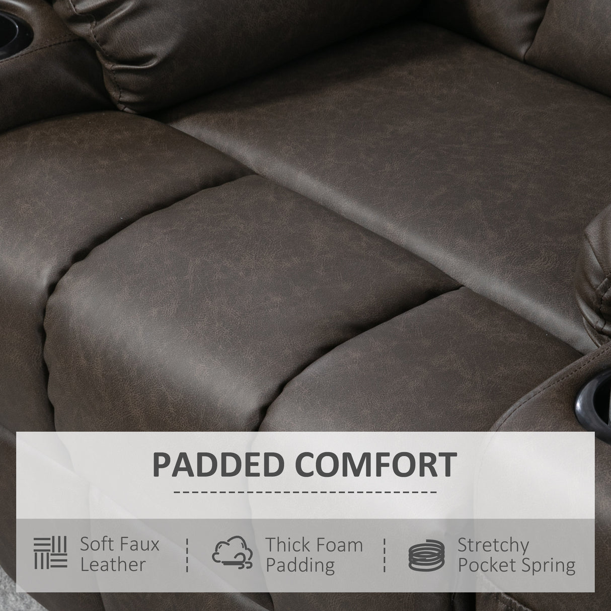 Faux Leather Recliner Chair 86cm Wide With Footrest And 2 Cup Holders - Velmora