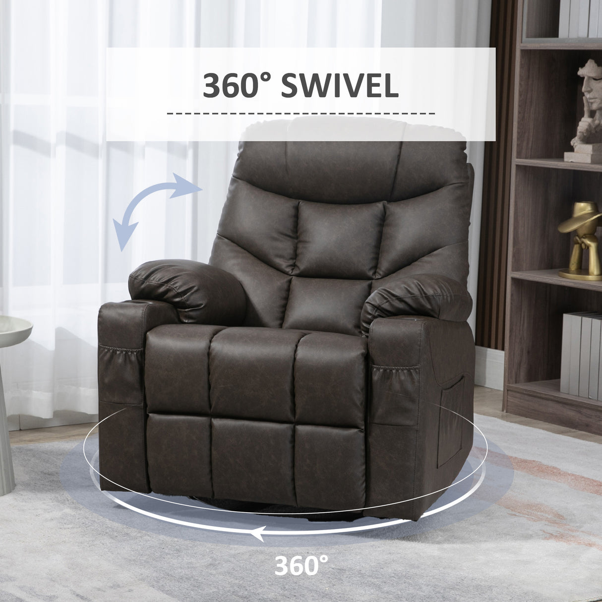 Faux Leather Recliner Chair 86cm Wide With Footrest And 2 Cup Holders - Velmora