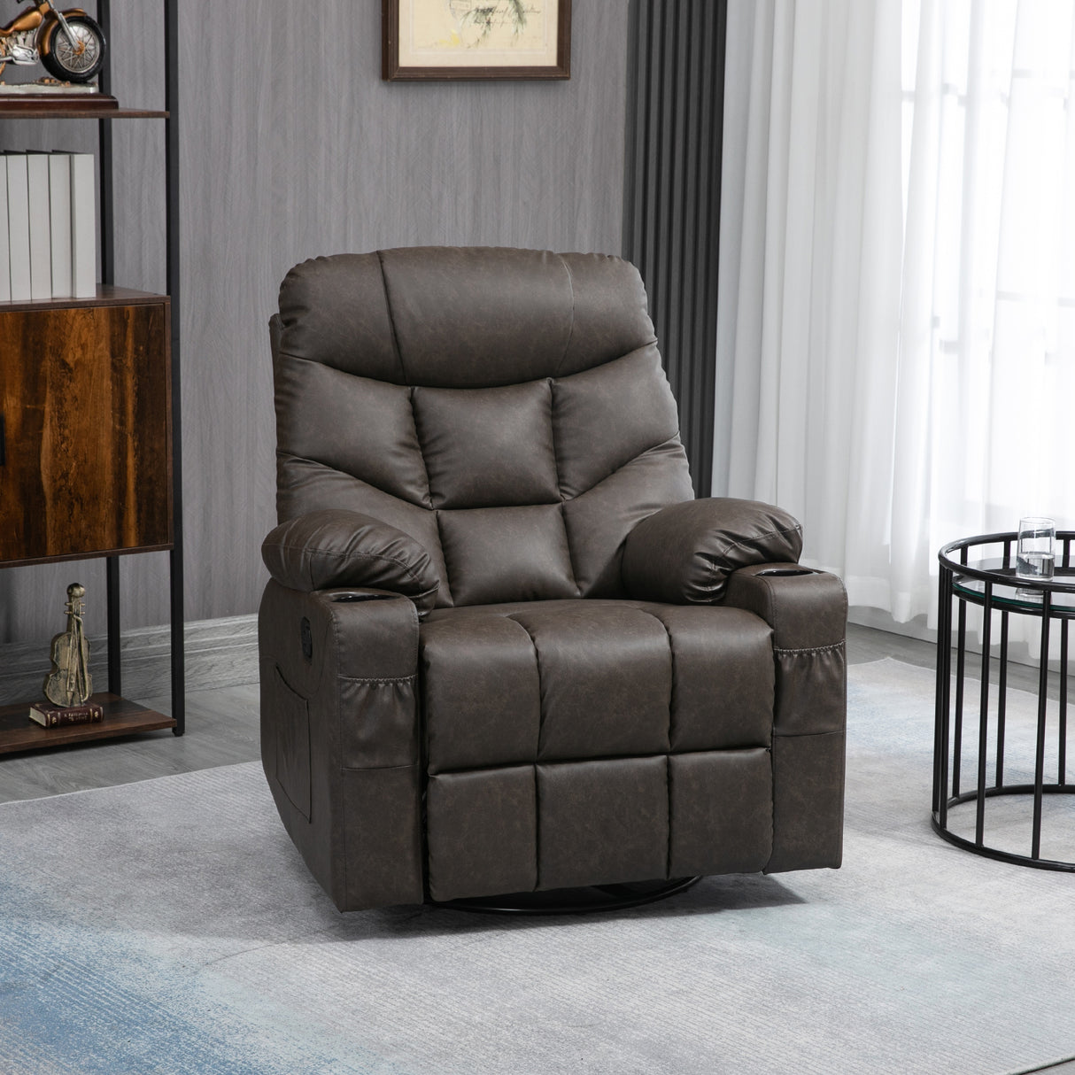 Faux Leather Recliner Chair 86cm Wide With Footrest And 2 Cup Holders - Velmora