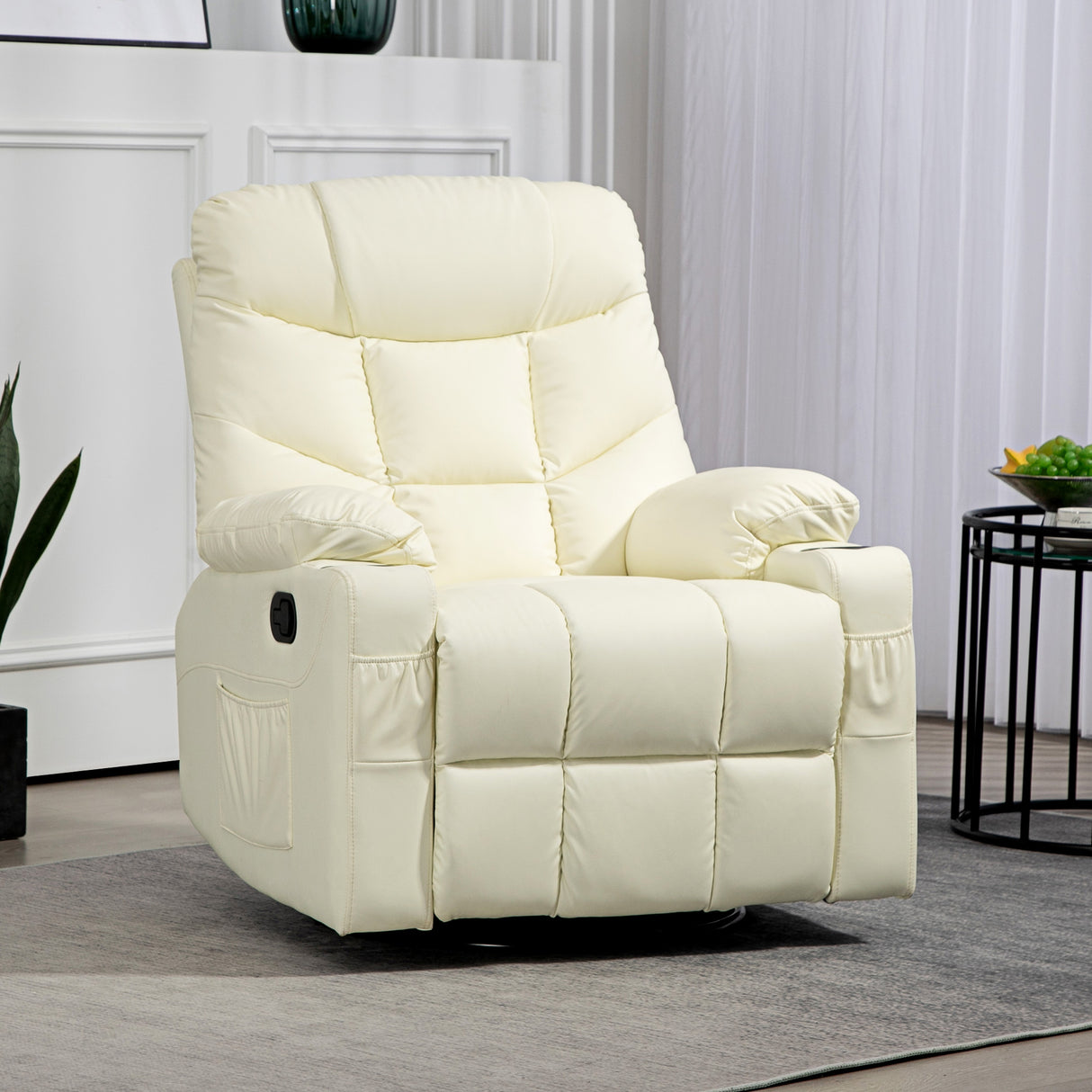 Faux Leather Recliner Chair 86cm Wide With Footrest And 2 Cup Holders - Velmora