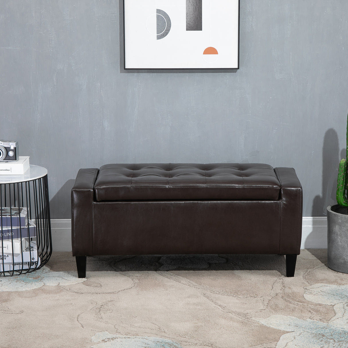 Faux Leather Storage Ottoman 92cm Wide - Velmora