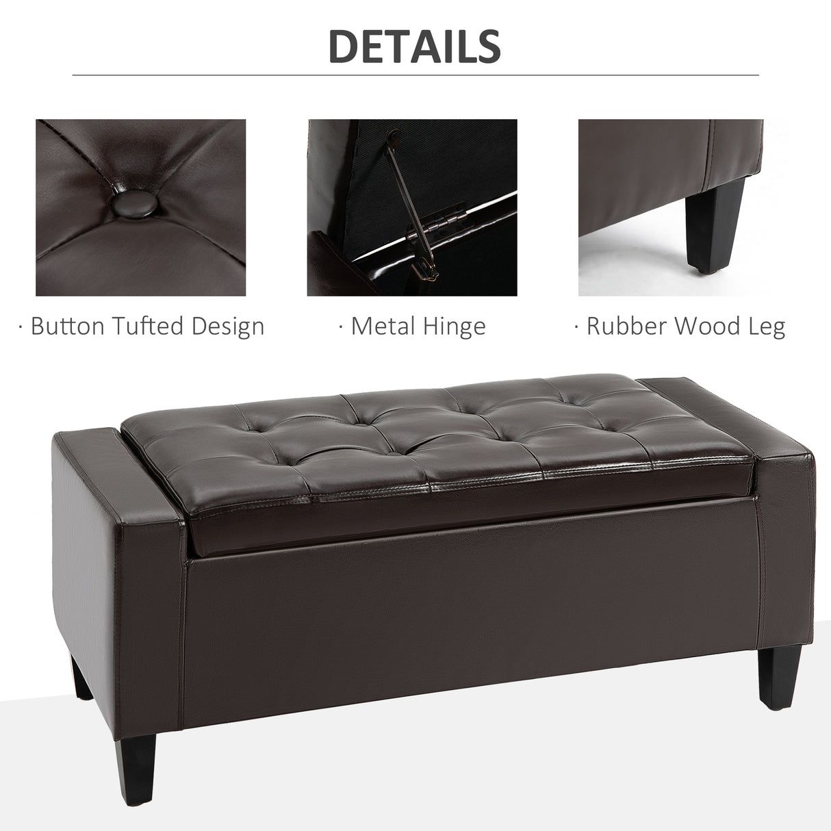 Faux Leather Storage Ottoman 92cm Wide - Velmora