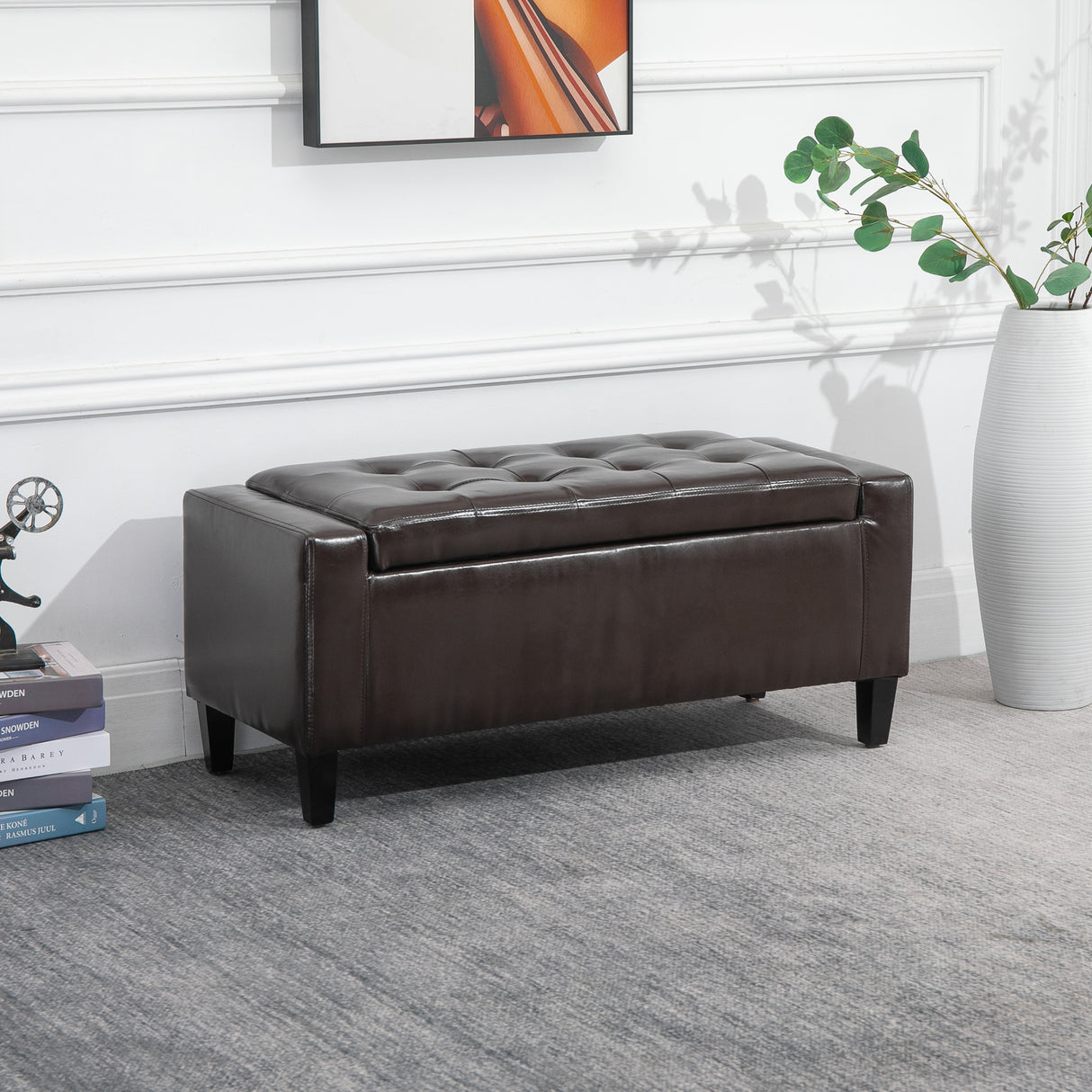 Faux Leather Storage Ottoman 92cm Wide - Velmora