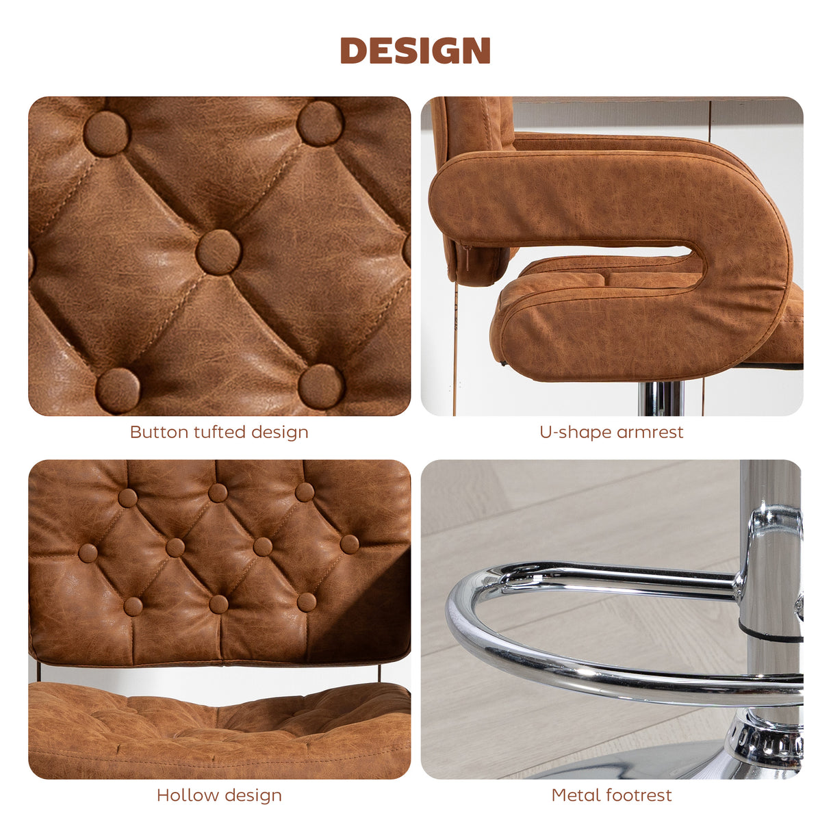 Faux Leather Swivel Bar Stool With Back - Velmora