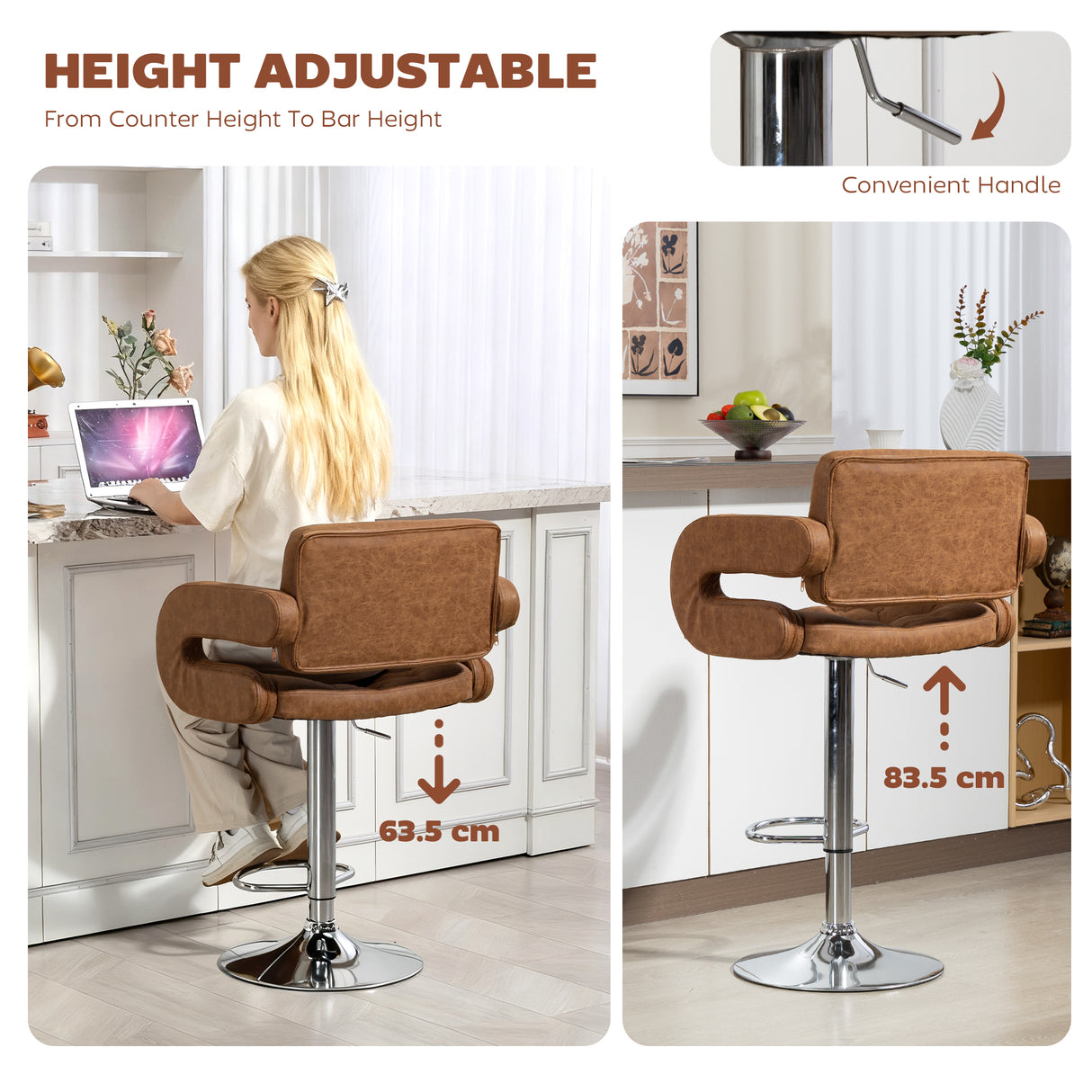 Faux Leather Swivel Bar Stool With Back - Velmora