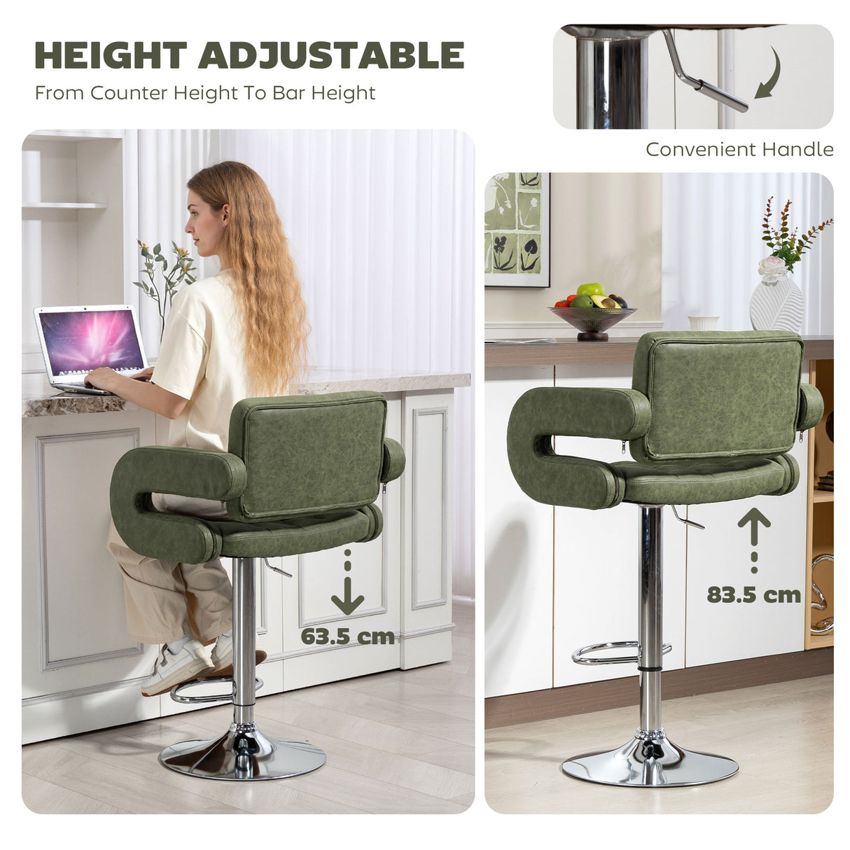 Faux Leather Swivel Bar Stool With Back - Velmora