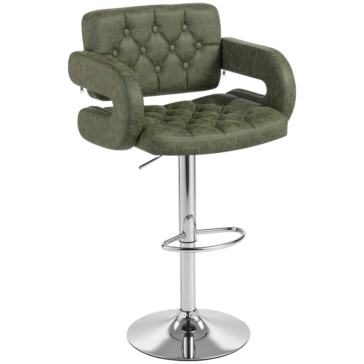Faux Leather Swivel Bar Stool With Back - Velmora
